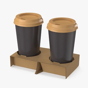 3D Cardboard Carrier with 2 Coffee Cup