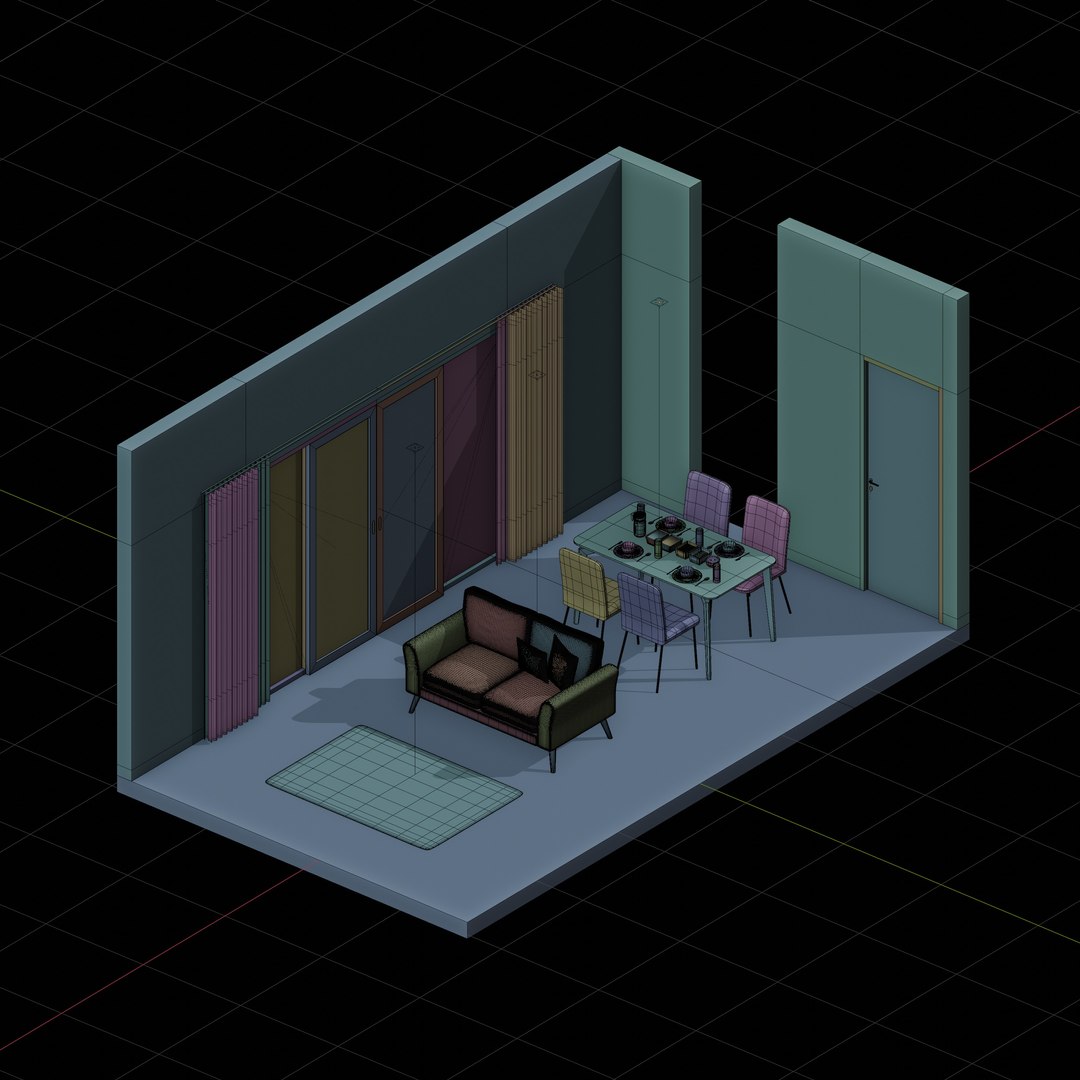 Isometric Dining Living Room With Wooden Floor 3D Model - TurboSquid ...