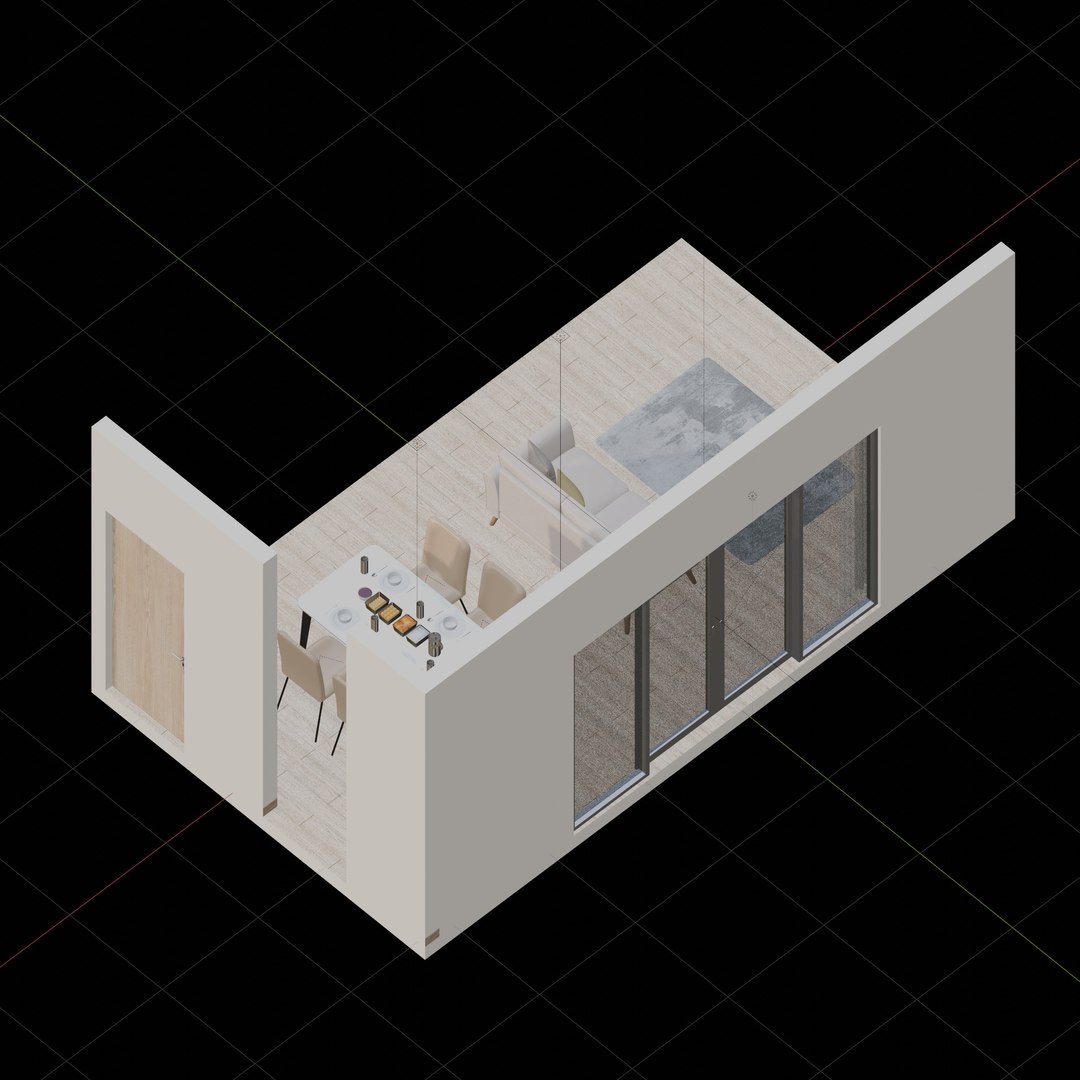 Isometric Dining Living Room With Wooden Floor 3D Model - TurboSquid ...