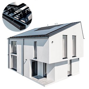 3D Modern house 20 at night model