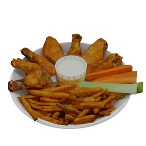 traditional breaded wings fries model