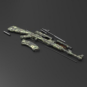 AK 47 Disassembled Camouflage 3D