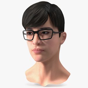 Head with Glasses Chinese Schoolboy 3D model