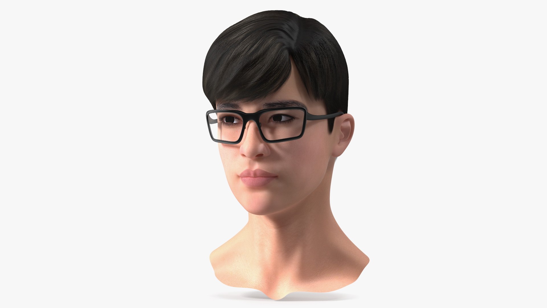 Head with Glasses Chinese Schoolboy 3D model preview