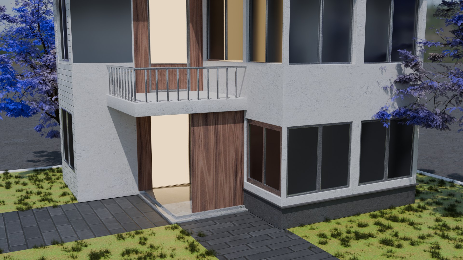 3D Modern Two Story House Exterior Realistic Architectural Building ...