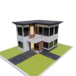 3D Modern Two Story House Exterior Realistic Architectural Building