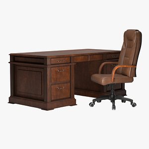 3D Wooden Desk and Chair model