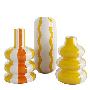 3D Set of 3 orange striped vases