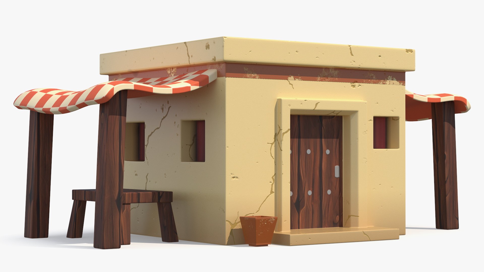 Stylized Arabian House with Sheds and Bench 3D model preview