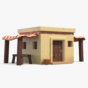 Stylized Arabian House with Sheds and Bench