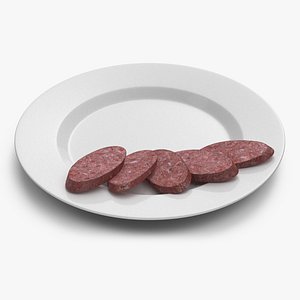 Smoked Sausage on Plate 3D model