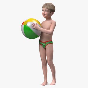3D model Child Boy Holding Ball Beach Style