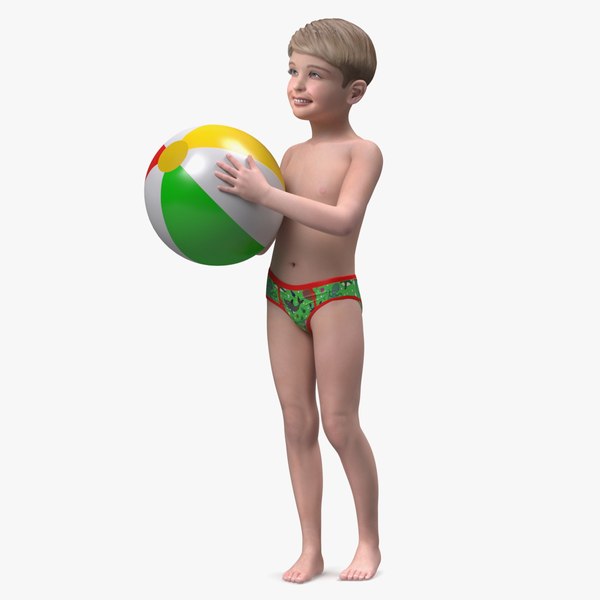 3D model Child Boy Holding Ball Beach Style