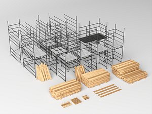 Metal Construction Scaffolding Wood Plank Building Model 3D Pack model