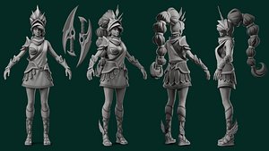 Stylized Female Character 3D Model Rigged Animated Fantasy Warrior model