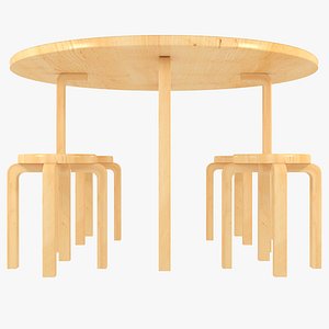 Minimalist Clear Artek Alvar Aalto Table Stool Set