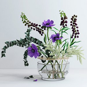 3D spring flowers ikebana vase model