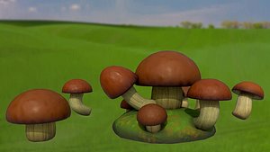 Stylized mushrooms mycelium PBR low-poly game ready 3D model