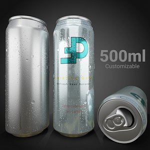 Regular 500ml Beverage Can Open and Closed Tabs with Droplets 3D model