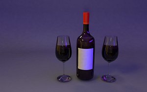 Wine glasses and wine 3D model