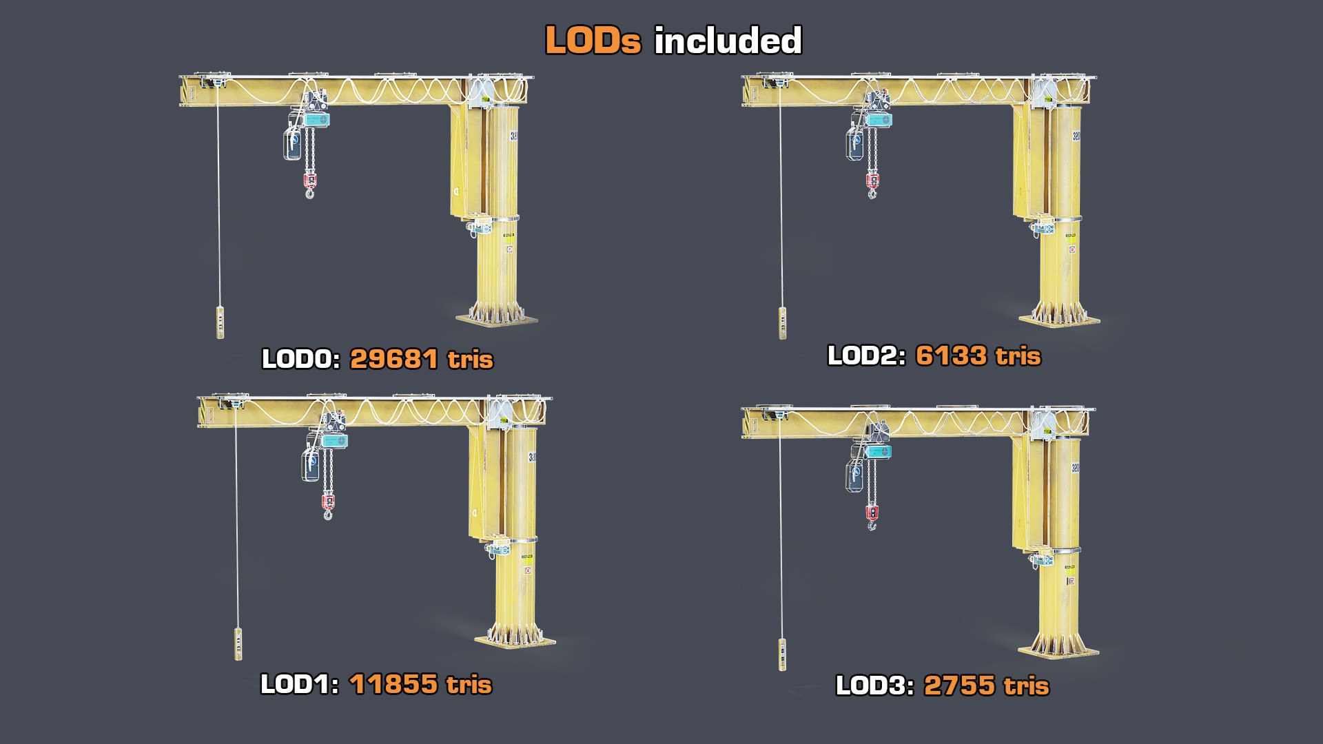 Jib Crane GameReady LODs 3D model https://p.turbosquid.com/ts-thumb/rD/3lnWsI/Tk/lods/png/1669233133/1920x1080/fit_q87/1ecaf8b362392e2d17fd93e78443297806a6d6e2/lods.jpg