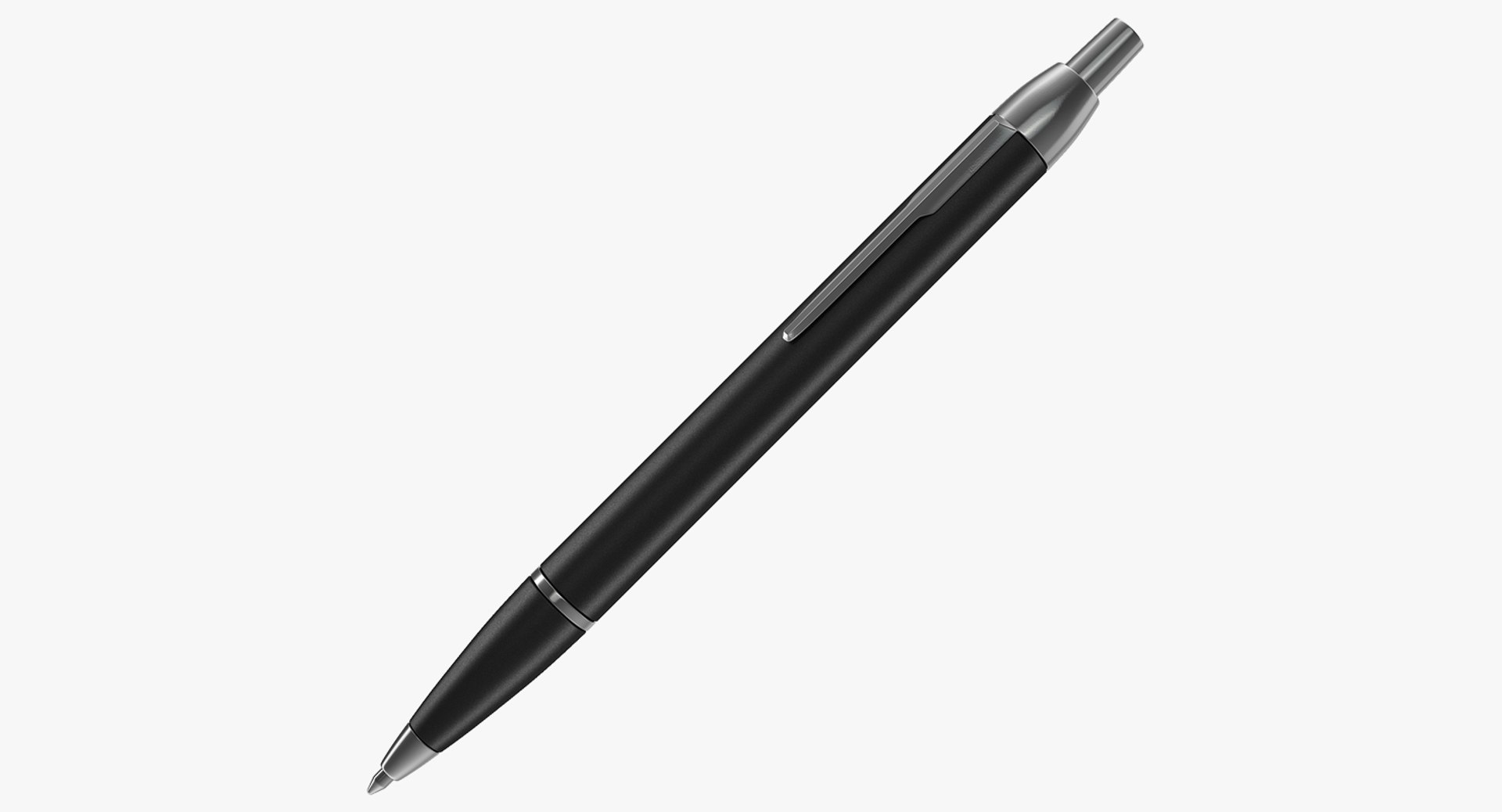 Black Steel Ballpoint Retractable Pen 3D model preview