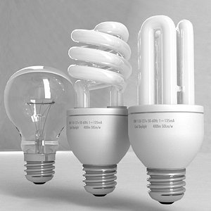 3d model bulbs fluorescent incandescent