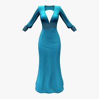 Long Sleeves Plunging V-Neck Trumpet Gown Dress
