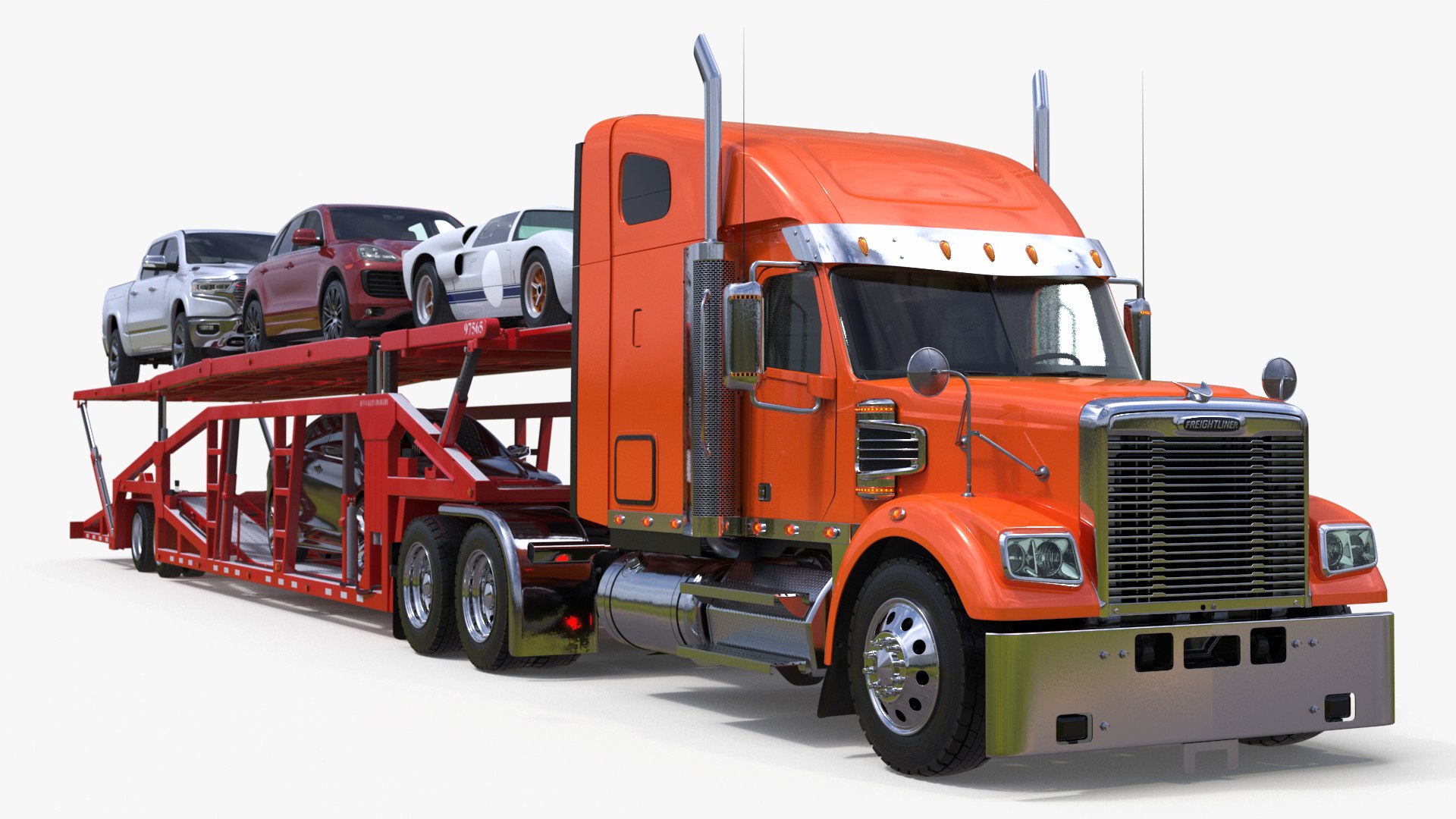 Freightliner Truck with Car Carried Loaded Vehicles 3D model preview