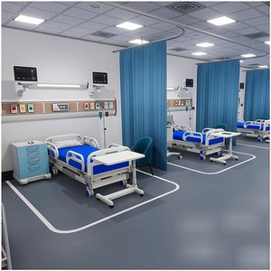 3D Hospital Ward Interior Game Ready 3D Model