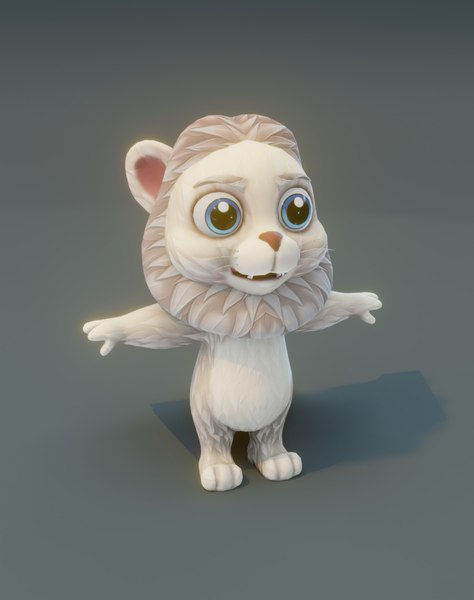 Cartoon White Lion Rigged 3D Model 3D model