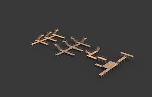 wooden pier set 3D model model