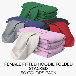 Female Fitted Hoodie Folded Stacked 50 Colors Pack 3D