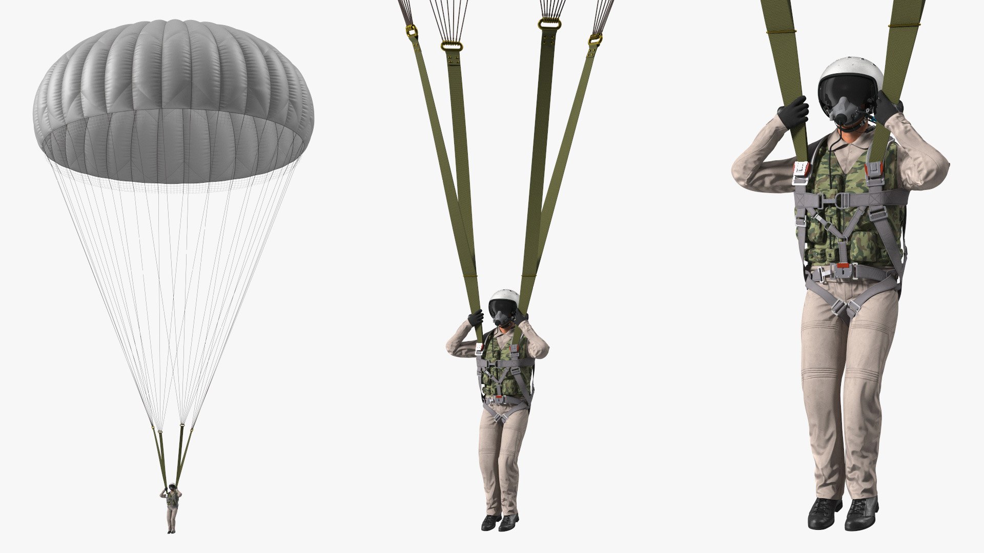 Military Pilot with Parachute 3D model preview