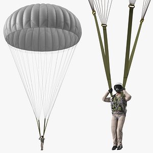 Military Pilot with Parachute 3D