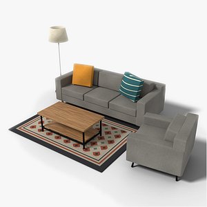 Modern Living Room Furniture Set - Sofa Armchair Coffee Table Lamp Rug