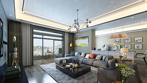 Modern Realistic Interior Living and DiningRoom 3D model