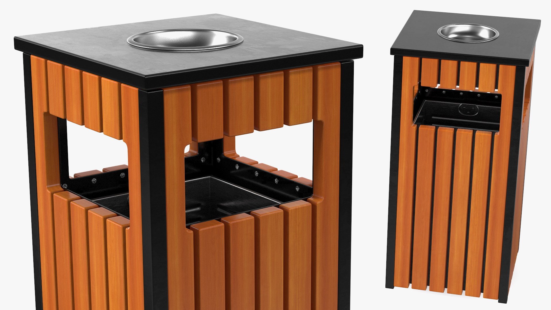Outdoor Square Trash Bin with Ashtray 3D model preview
