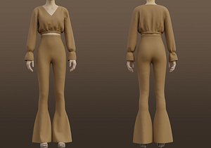 Crop top and Bell-Bottom pants 2 piece outfit