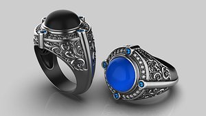 Oxidized men ring with flower pattern 3D model