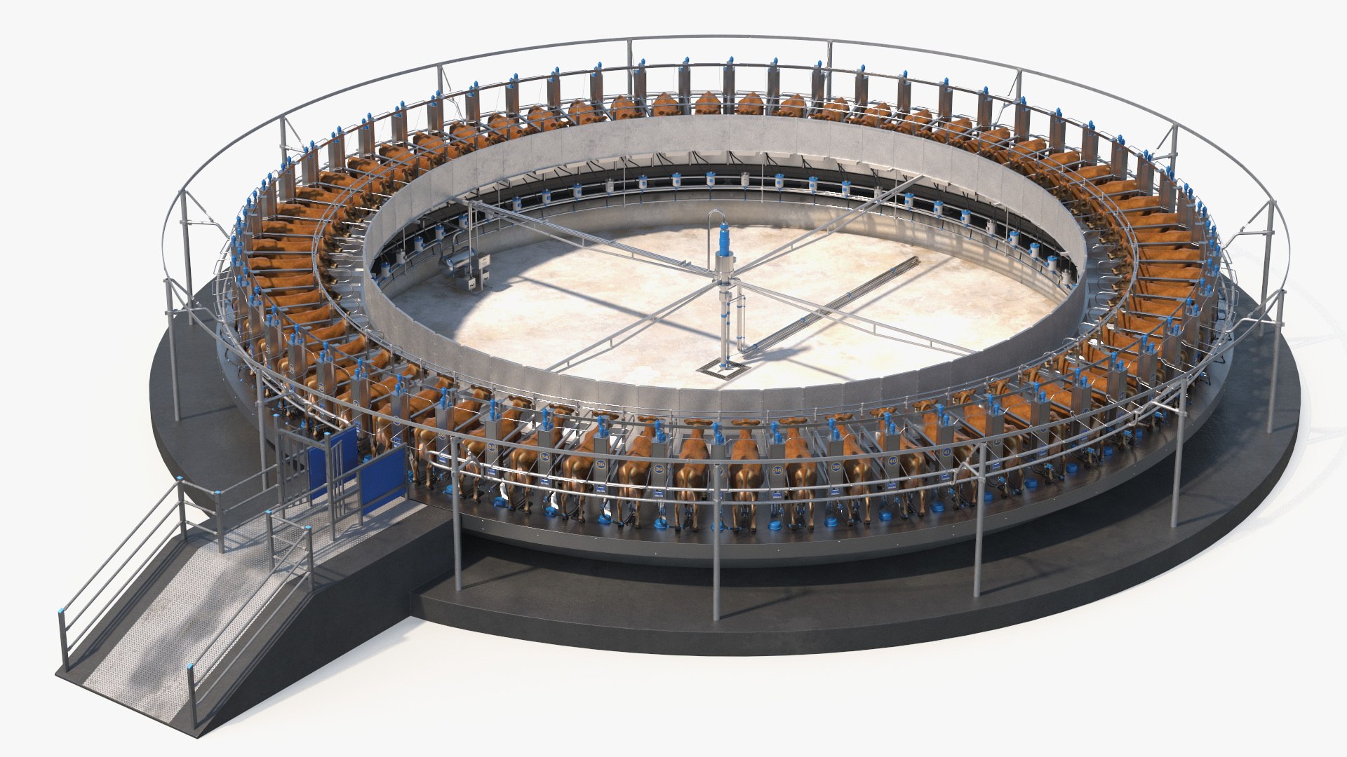 Operating Rotary Milking Carousel with Cows 3D model preview