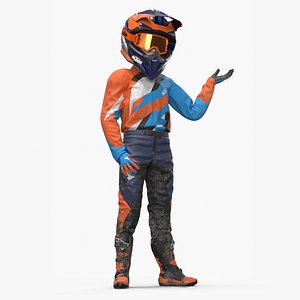 3D KTM Child Off Road Bike Rider Covered Mud Rigged for Cinema 4D