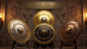 Fantasy Round Shield Regalia - 4 Skins PBR Game Ready