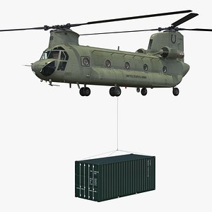 3D US Army Transport Helicopter With 20 ft ISO Container