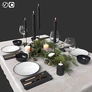 3D model Tablesetting with evergreen and candles