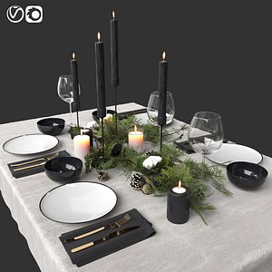 Tablesetting with evergreen and candles