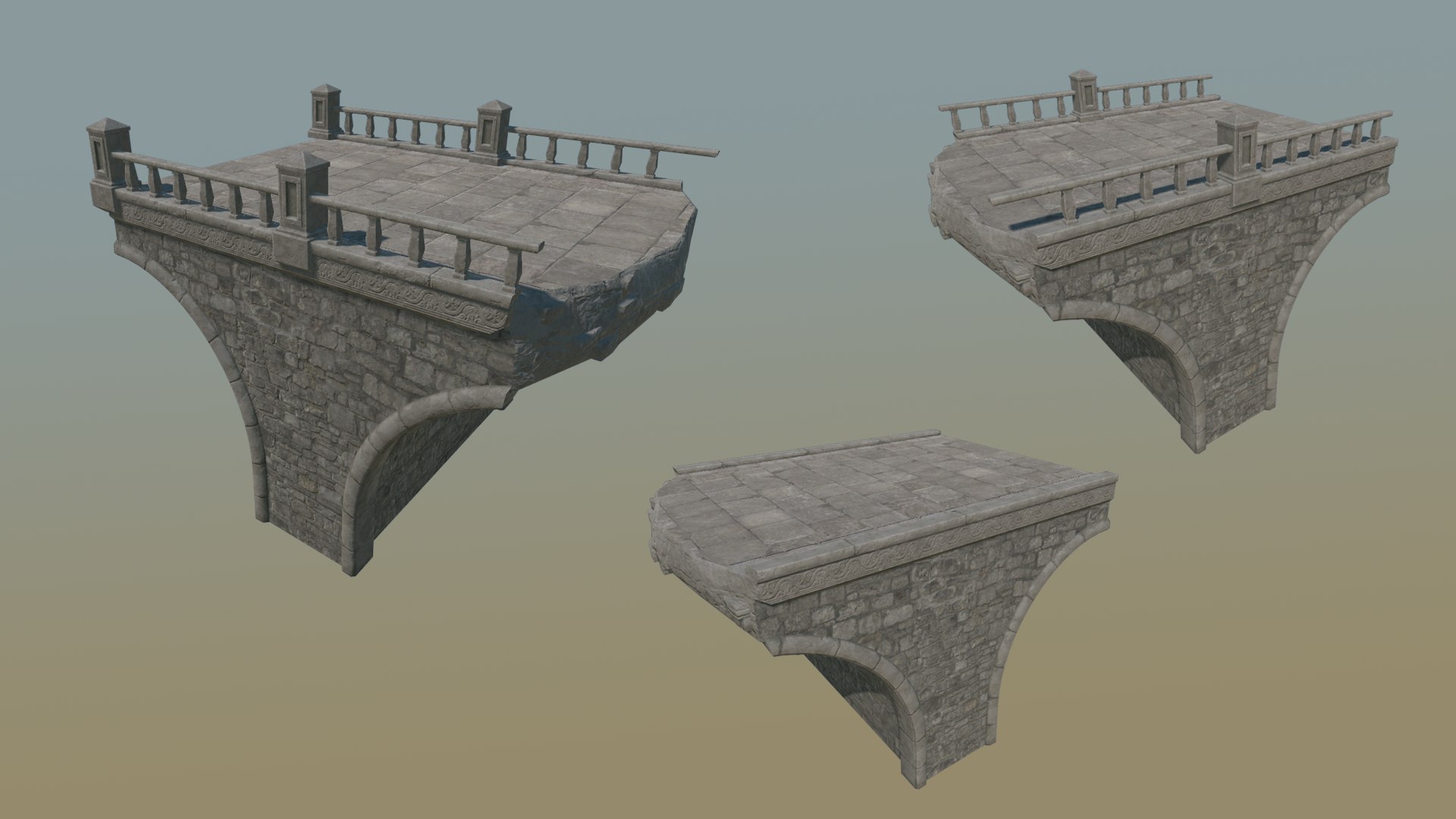 3D Ancient Stone Bridge - Modular Game Props Model - TurboSquid 2228337