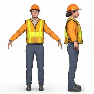 Rigged Female Construction Worker 3D Model