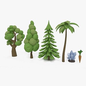 LowPoly Trees & Carrot & Crystal