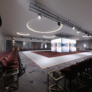Luxury Fashion Show Runway Event Hall with LED Screen  Velvet Seating 3D